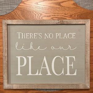 Hobby Lobby, lightweight wall decor, beige wood frame, gray and white design